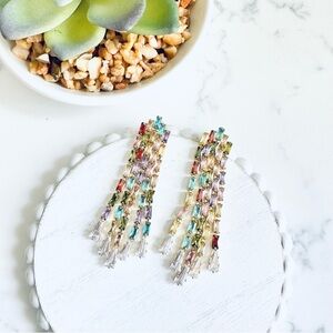2/$30🌵 Colorful Rhinestone Tassel Cubic Zirconia Gold Tone Earrings Jewelry NEW